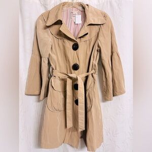 Nanette Lepore Tan Y2K Elegant Design, Belted, Winged 3/4 Sleeves Trench Coat 2